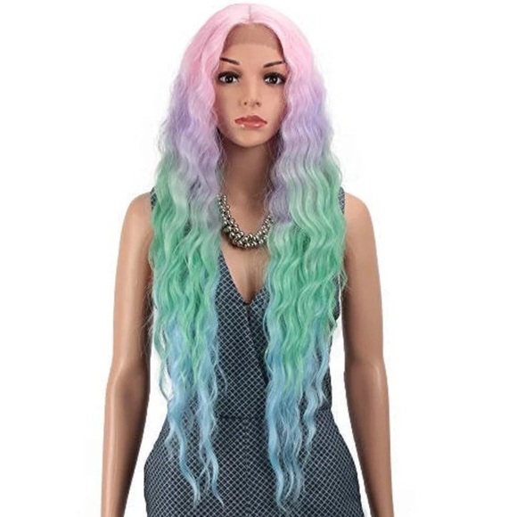 ✨28” RAINBOW UNICORN LOOSE WAVY LACE FRONT WIG NWT